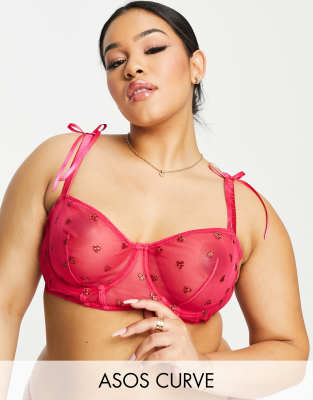 Asos Curve Asos Design Curve Minnie Corset With Glitter Hearts In Hot Pink