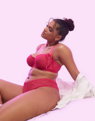 Asos Design Curve Minnie Heart Mesh Balcony Underwired Bra In Pink