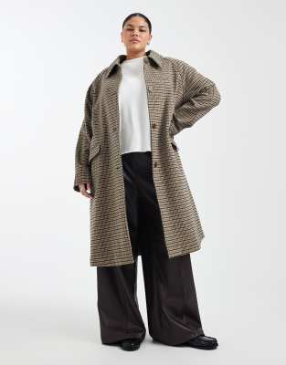 ASOS DESIGN Curve - Mittellanger Mantel mit Heritage-Karomuster und Steppfutter-Bunt