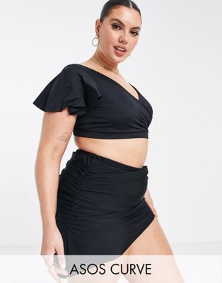Femme DESIGN Curve - Mix and Match - Bas de bikini style jupe en tissu recyclé - Noir