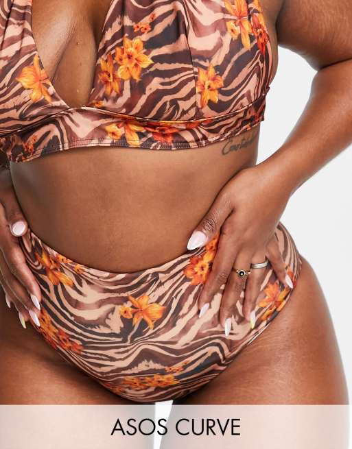 ASOS DESIGN Curve - Mix and Match - Bas de bikini taille haute avec imprimé tropical à zébrures 