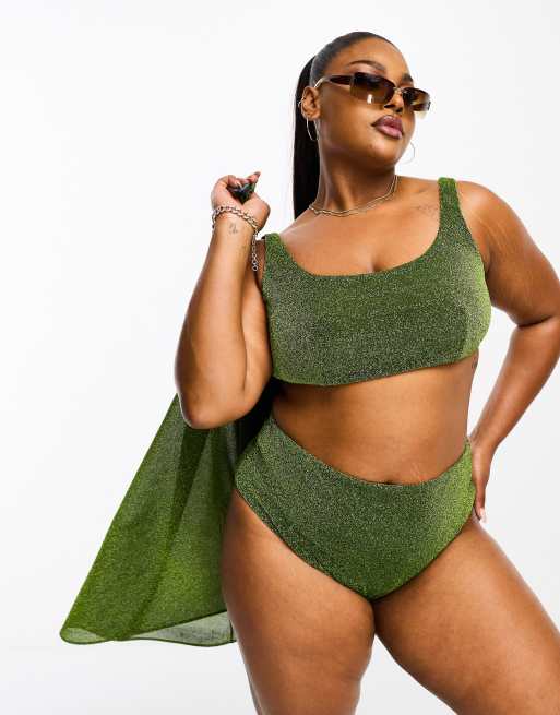 ASOS DESIGN Curve Bikini in glitzerndem Grun ASOS