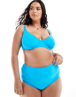 ASOS DESIGN Curve - Mix and Match - Bikinihose in leuchtendem Blau mit hohem Bund