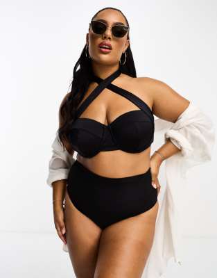 ASOS DESIGN Curve - Mix and Match - Bikinihose in Schwarz mit hohem Bund