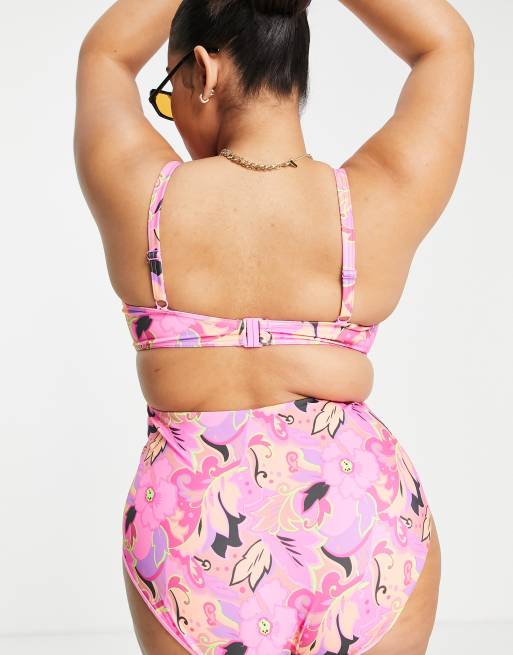 ASOS DESIGN Curve – Mix and Match – Bikinihose mit hohem Bund und auffälligem Blumenmuster , 2 von 4