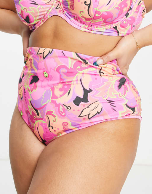 ASOS DESIGN Curve – Mix and Match – Bikinihose mit hohem Bund und auffälligem Blumenmuster , 3 von 4