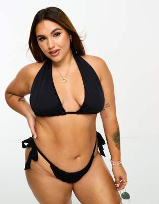 ASOS DESIGN Curve - Mix and Match - Bikinioberteil in Schwarz mit hohen Triangel-Körbchen