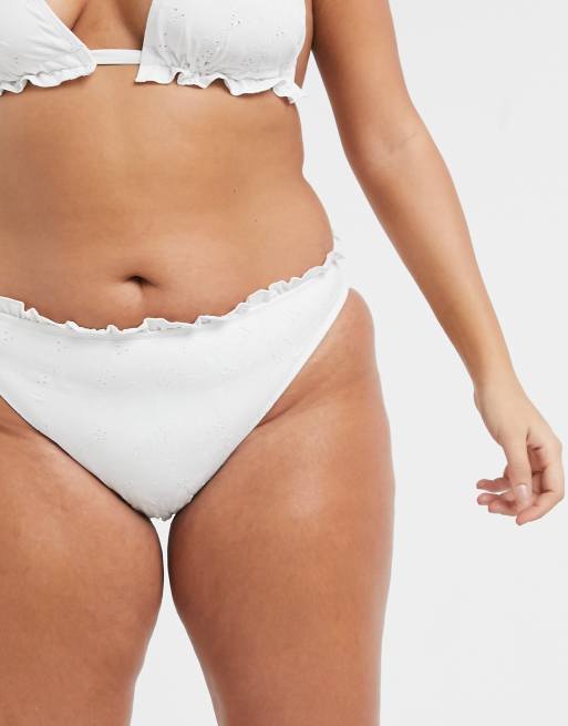 ASOS DESIGN Curve mix and match broderie hipster bikini bottom in white , 4 of 4