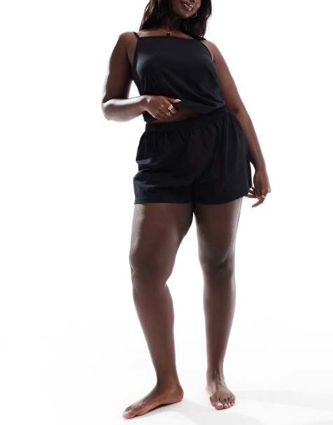 ASOS DESIGN Curve mix and match cotton pyjamas in black - view 1