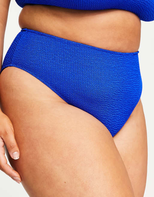 ASOS DESIGN Curve mix and match crinkle high leg high waist bikini bottom  in cobalt blue