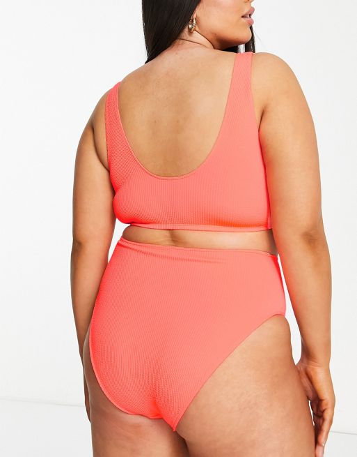 ASOS DESIGN mix and match crinkle tie side bikini bottom in coral