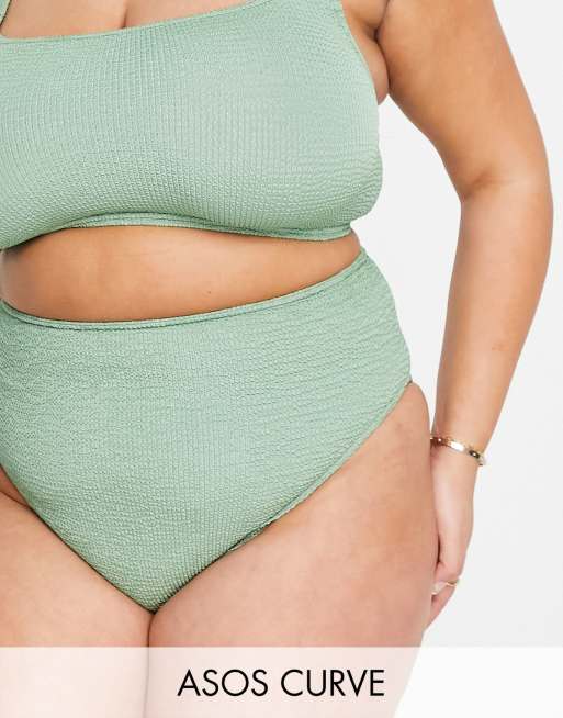 ASOS DESIGN curve crinkle bikini in khaki, 3 of 3