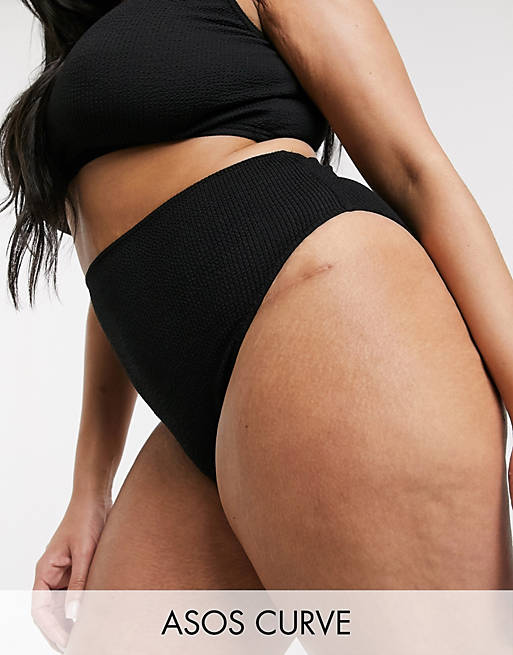 ASOS DESIGN curve mix and match crinkle high waist bikini bottom in black