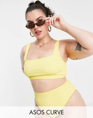 Asos Curve Asos Design Curve Mix And Match Crinkle High Waist Bikini Bottom In Yellow