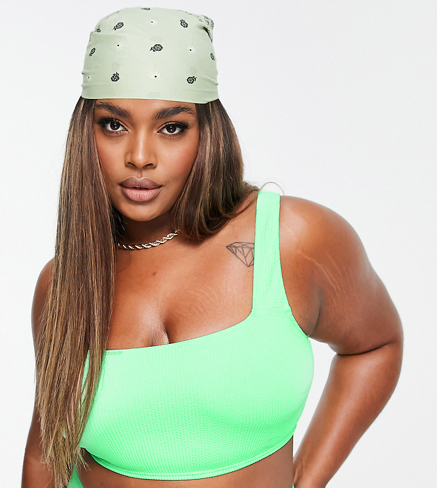 ASOS DESIGN Curve mix and match crinkle square neck crop top in neon green