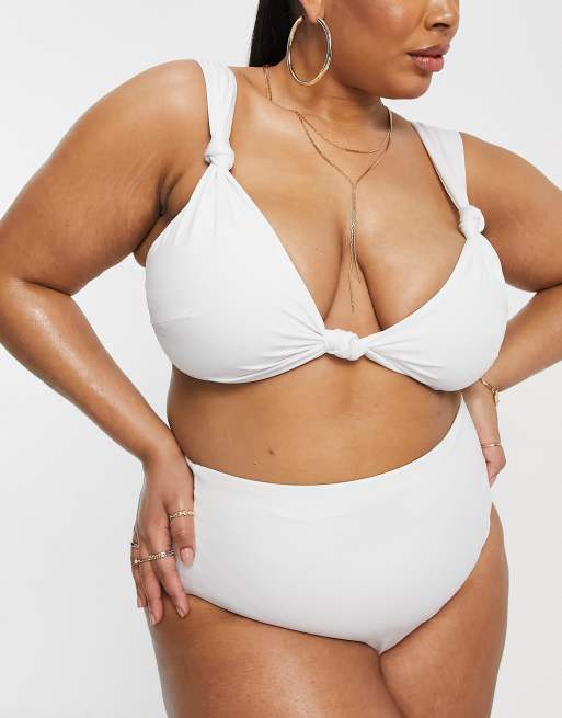 ASOS DESIGN Curve - Mix and Match - Crop top bikini con nodo sul davanti bianco , 4 di 4