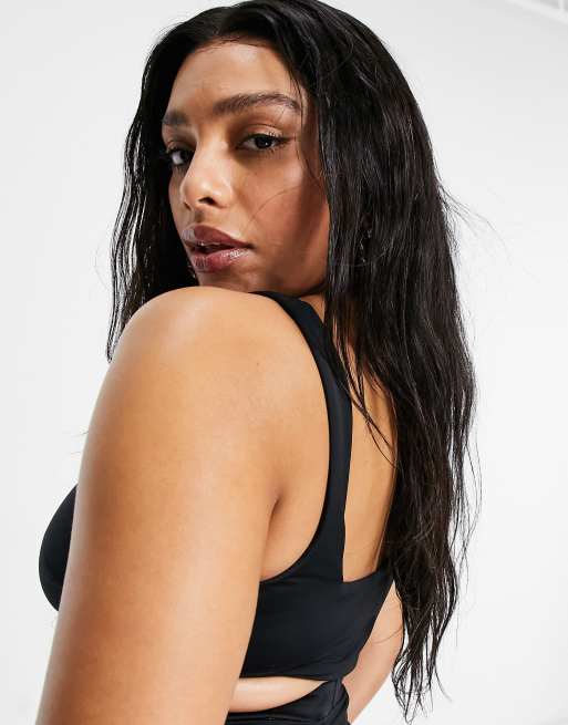 ASOS DESIGN Curve - Mix and Match - Crop top bikini con scollo squadrato nero , 2 di 4