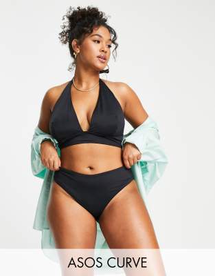 ASOS DESIGN curve recycled mix and match thong bikini bottom in black