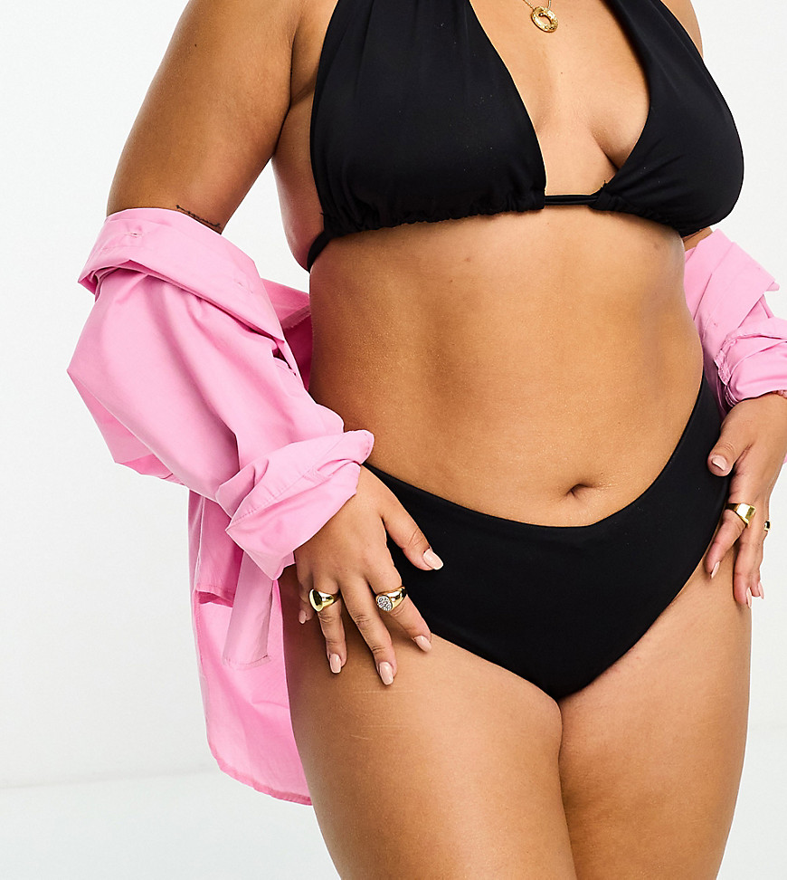 ASOS DESIGN Curve mix and match deep v front hipster bikini bottom in black