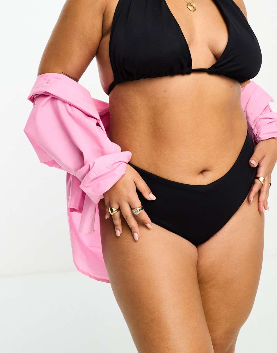 ASOS DESIGN mix and match v front crinkle bikini bottom in black