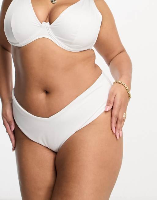 ASOS DESIGN Curve mix and match deep V-front hipster bikini bottoms in white