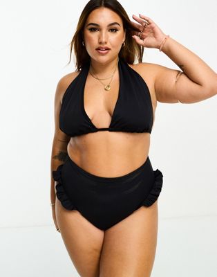 ASOS DESIGN Curve mix and match frill high waist bikini bottom in black