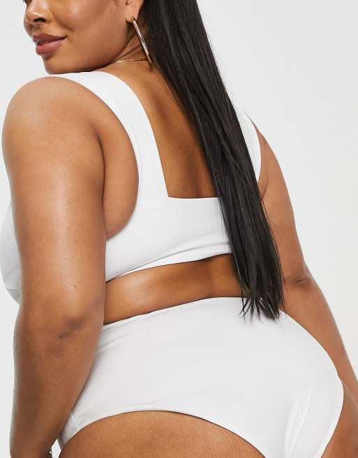 ASOS DESIGN Curve - Mix and Match - Haut de bikini court à détail noué - Blanc , 2 de 4