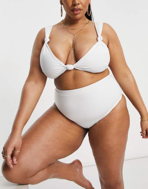 ASOS DESIGN Curve - Mix and Match - Haut de bikini court à détail noué - Blanc , 3 de 4
