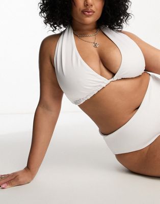 ASOS DESIGN Curve mix and match high triangle bikini top in white - ASOS Price Checker