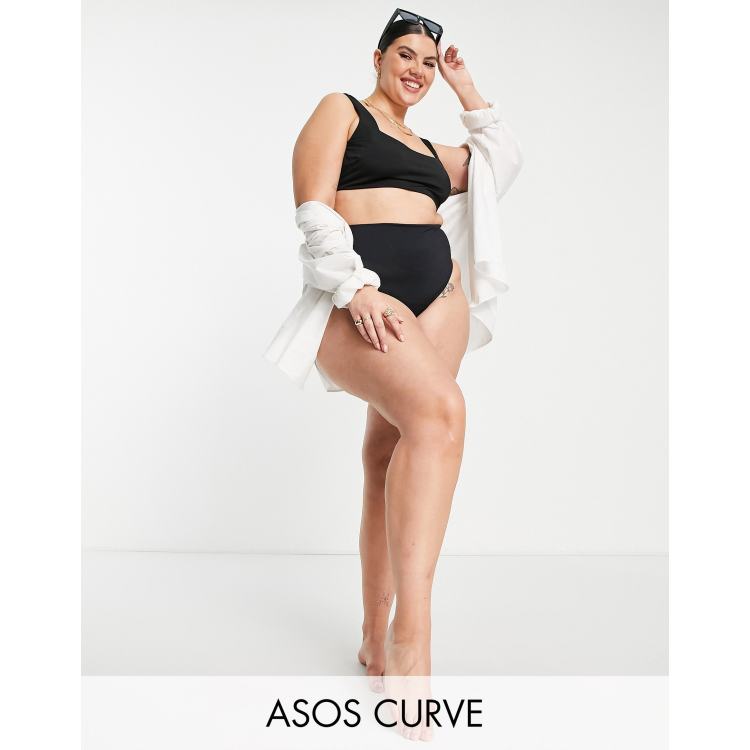 ASOS DESIGN Curve mix and match high leg high waist bikini bottom in black