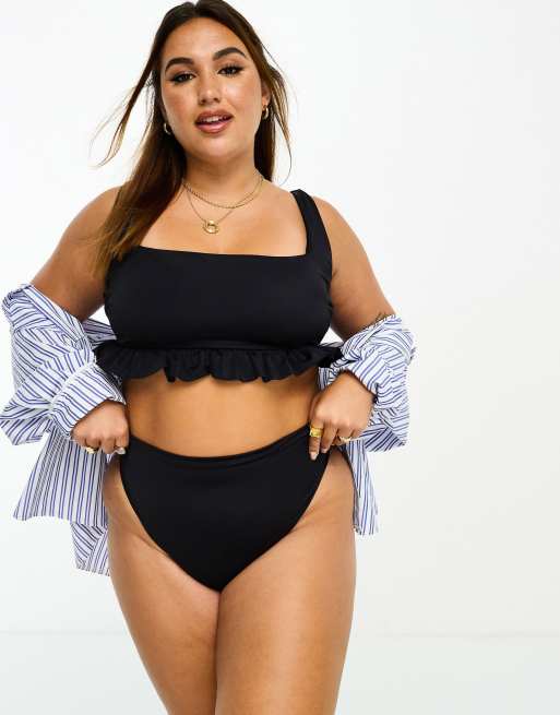 ASOS DESIGN mix and match high leg high waist bikini bottom in black