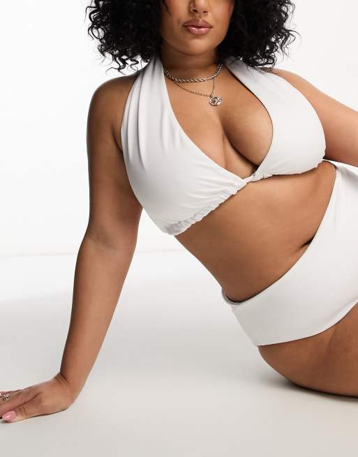 ASOS DESIGN Curve mix and match high triangle bikini top in white