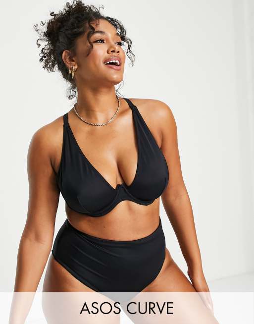 ASOS DESIGN Curve mix and match high waist bikini bottom in black