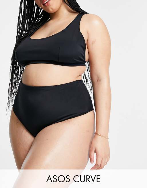 ASOS DESIGN Curve mix and match high waist bikini bottom in black 