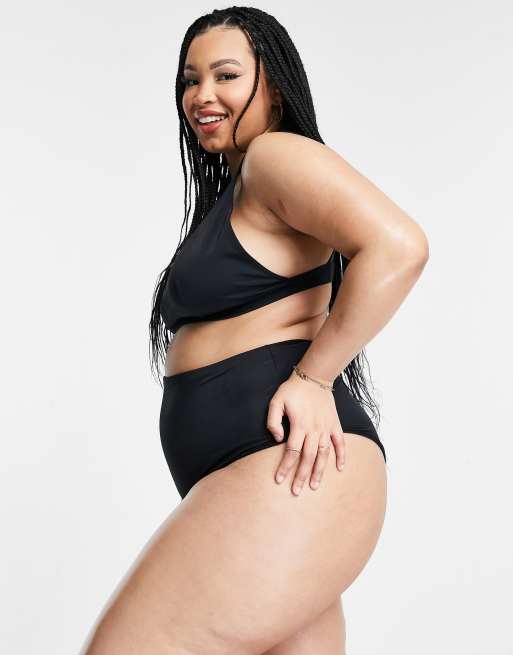 ASOS DESIGN Curve mix and match high waist bikini bottom in black