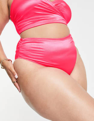 ASOS DESIGN Curve mix and match high waist bikini bottom in pink gloss