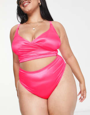 Asos Curve Asos Design Curve Mix And Match High Waist Bikini Bottom In Pink