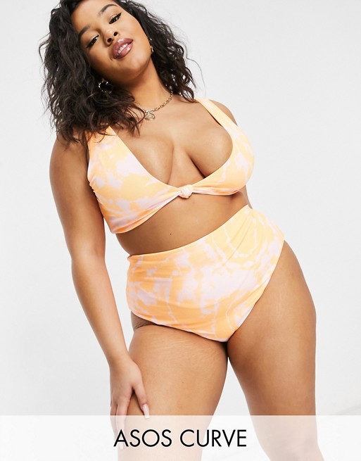 ASOS DESIGN Curve mix and match high waist bikini bottom in sunbleached orange tie dye