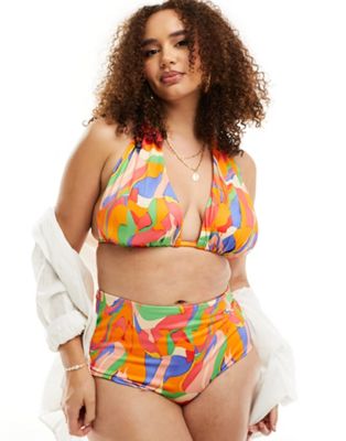 ASOS DESIGN Curve mix and match high waist bikini bottom in vibrant abstract print