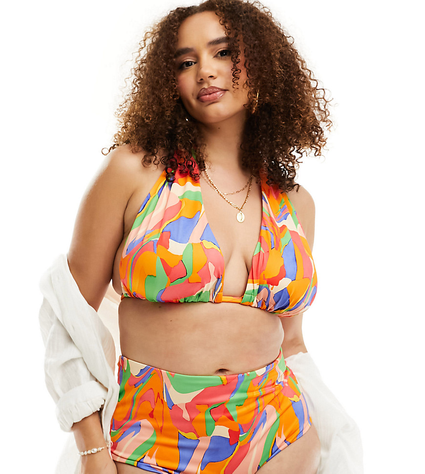 ASOS DESIGN Curve mix and match high waist bikini bottom in vibrant abstract print-Multi