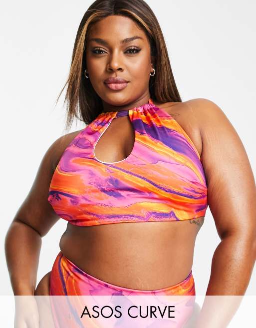 ASOS DESIGN Curve keyhole cross neck bikini in heat map zebra