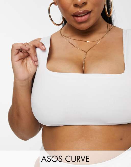 ASOS DESIGN Curve – Mix and Match – Kurzes Bikinioberteil in Weiß mit eckigem Ausschnitt 