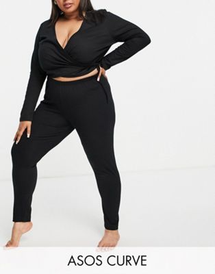 ASOS DESIGN Curve mix & match cotton pyjama legging in black - BLACK - ASOS Price Checker