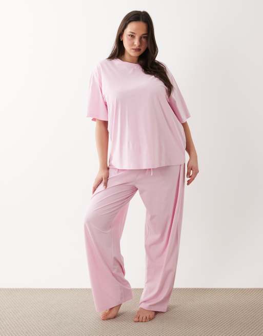 ASOS DESIGN Curve - Mix and Match - Pigiama in cotone rosa caramella, 3 di 3