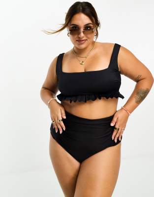 Asos Curve Asos Design Curve Mix And Match Ruched Front High Waist Bikini Bottom In Black