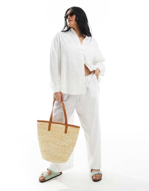 ASOS DESIGN Curve – Mix and Match – Set mit Leinenanteil in Weiß