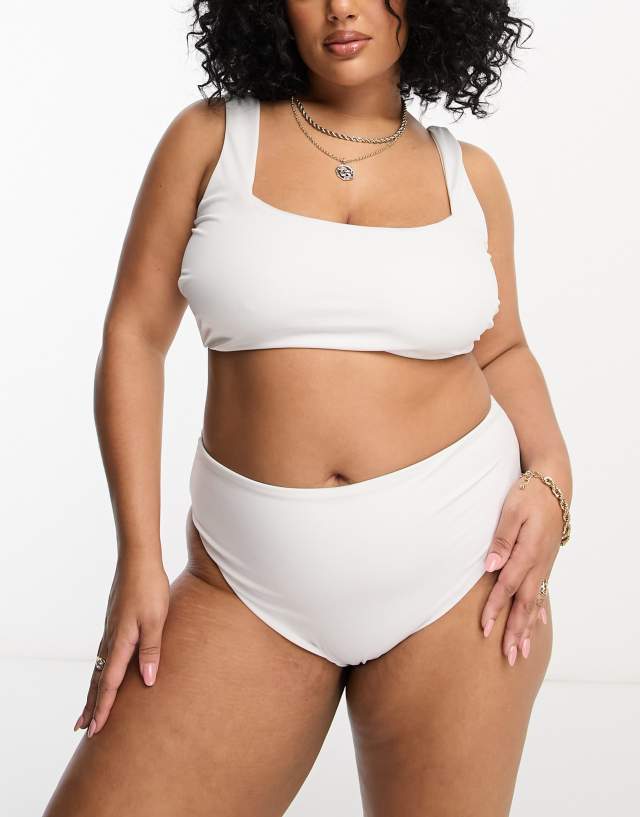 ASOS DESIGN - curve mix and match square neck crop bikini top in white