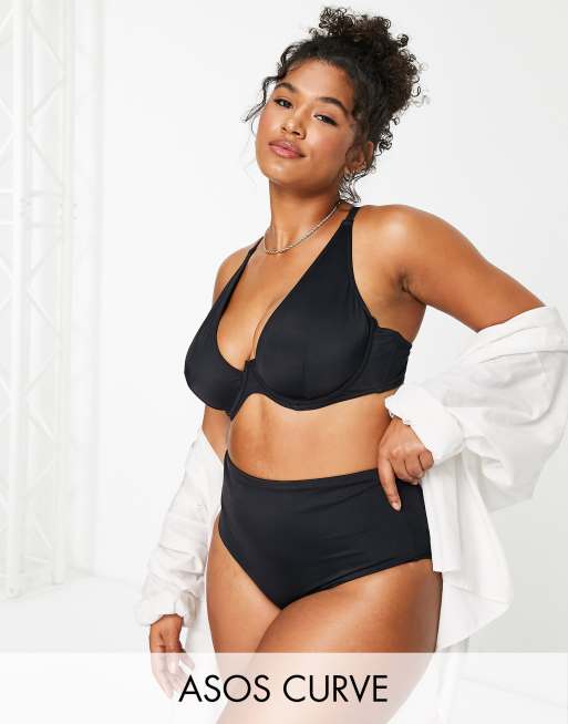 ASOS DESIGN Fuller Bust mix and match monowire halter bikini top in black