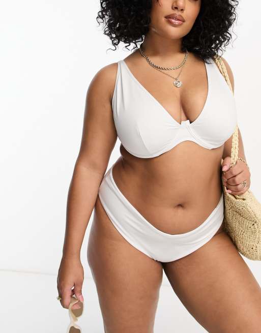 ASOS DESIGN Curve mix and match step front underwire bikini top in white