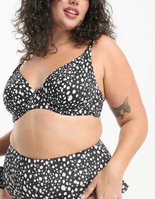 ASOS DESIGN Fuller Bust mix and match halter monowire bikini top in mono  spot print